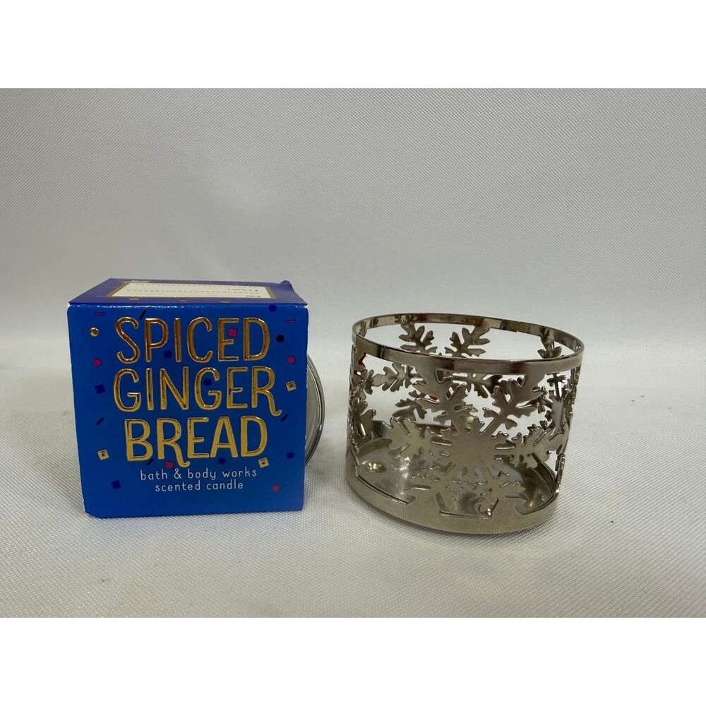 Body and Body Works Mini Metal Candle Holder w/ NEW Mini Spiced Gingerbread Cand